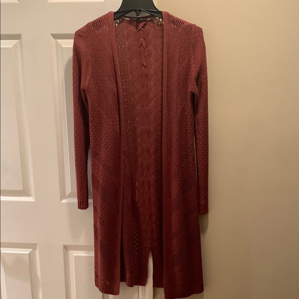 Burgundy Cable Knit Cardigan Sweater